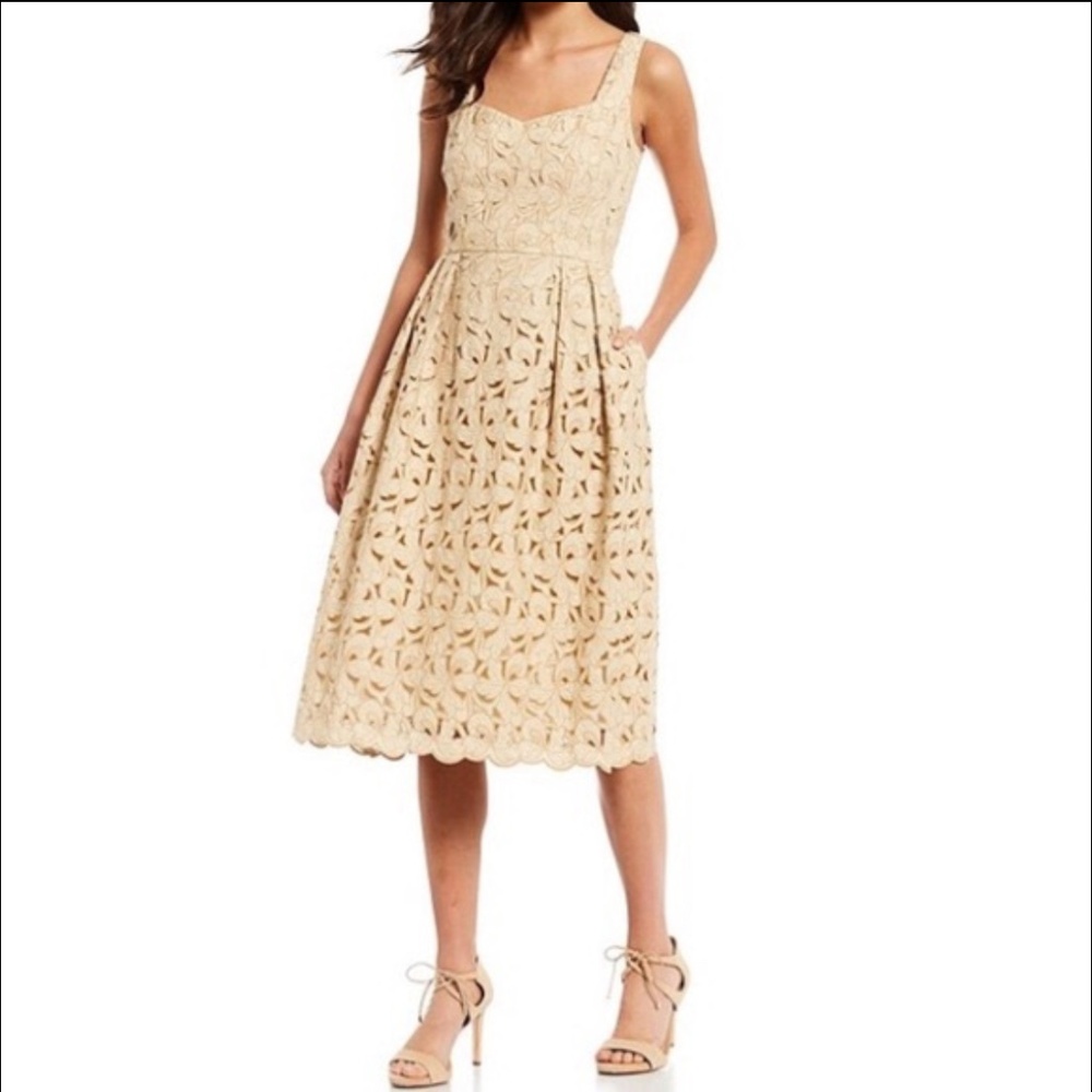 Antonio Melani Nyla Embroidered Eyelet Midi Dress Floral Cutout A-Line